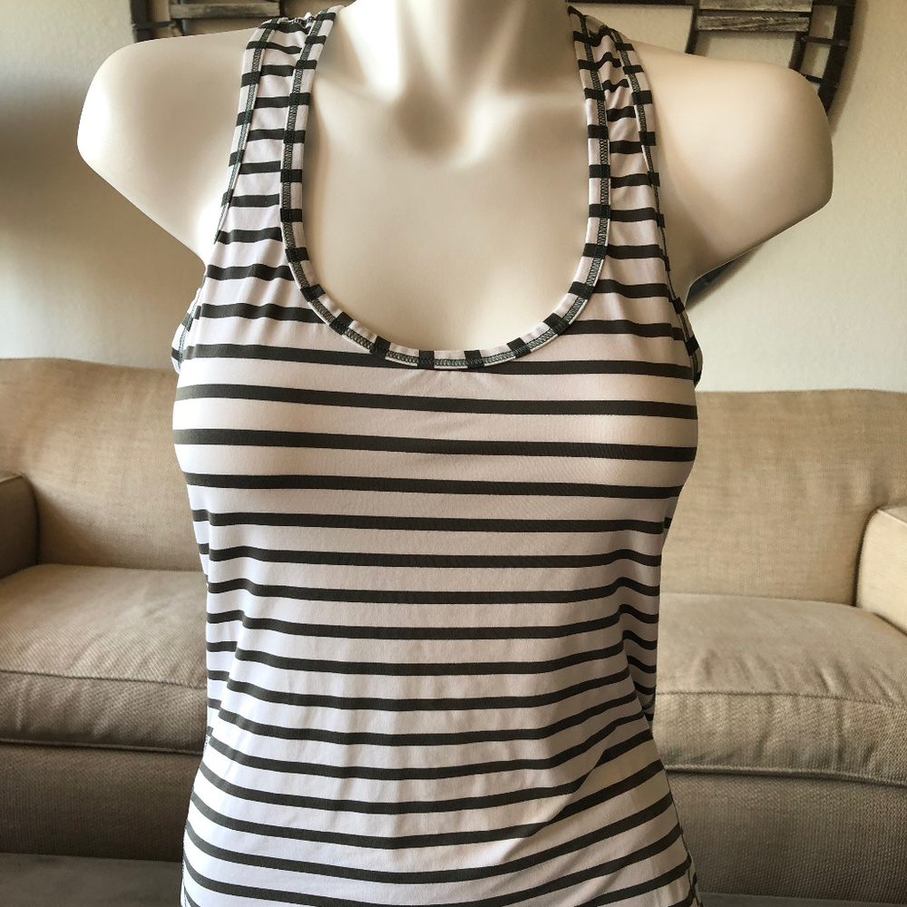 Athleta Tank, Black & white striped, size s